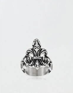 West Coast Jewelry Antique Stainless Steel Fleur De Lis Skull Ring