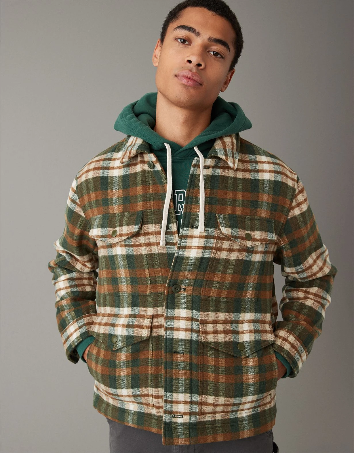 AE Plaid Button-Up Jacket 3 AE Plaid Button-Up Jacket